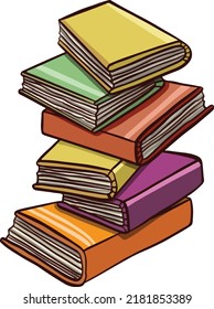 Stack of books for reading, textbooks, notepads color illustration vector