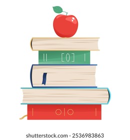 Stack of books with red apple on top