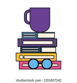 stack of books with rocket isolated icon