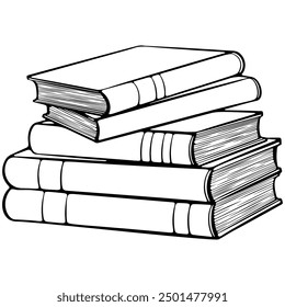 Stack of books. School, education library symbol. Reading and writing concept. Vector illustration in hand drawn sketch doodle style. Line art isolated on white for coloring book, print