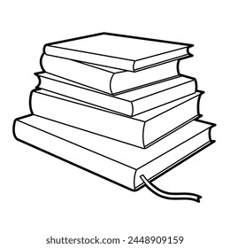 Stack of books, school, education, pile of 5 books. Outline illustration on white background, design element