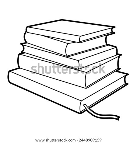 Stack of books, school, education, pile of 5 books. Outline illustration on white background, design element