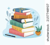 Stack of books. School books pile. Education book heap. Bookstore, library icon. Science literature, dictionary. Study books pile. Studies symbol. Textbook stack for reading. Vector illustration.