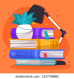 Stack of books. School books pile. Education book heap. Bookstore, library icon. Science literature, dictionary. Study books pile. Studies symbol. Textbook stack for reading. Vector illustration.