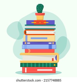 Stack of books. School books pile. Education book heap. Bookstore, library icon. Science literature, dictionary. Study books pile. Studies symbol. Textbook stack for reading. Vector illustration.