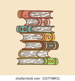 Stack of books. School books pile. Education book heap. Bookstore, library icon. Science literature, dictionary. Study books pile. Studies symbol. Textbook stack for reading. Vector illustration.