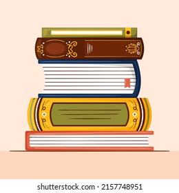 Stack of books. School books pile. Education book heap. Bookstore, library icon. Science literature, dictionary. Study books pile. Studies symbol. Textbook stack for reading. Vector illustration.