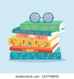 Stack of books. School books pile. Education book heap. Bookstore, library icon. Science literature, dictionary. Study books pile. Studies symbol. Textbook stack for reading. Vector illustration.