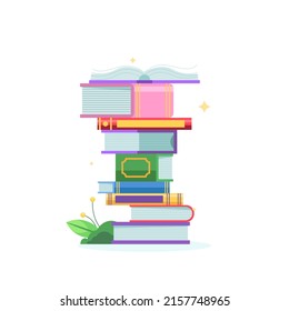 Stack of books. School books pile. Education book heap. Bookstore, library icon. Science literature, dictionary. Study books pile. Studies symbol. Textbook stack for reading. Vector illustration.