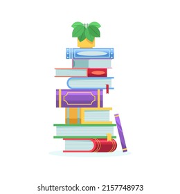 Stack of books. School books pile. Education book heap. Bookstore, library icon. Science literature, dictionary. Study books pile. Studies symbol. Textbook stack for reading. Vector illustration.