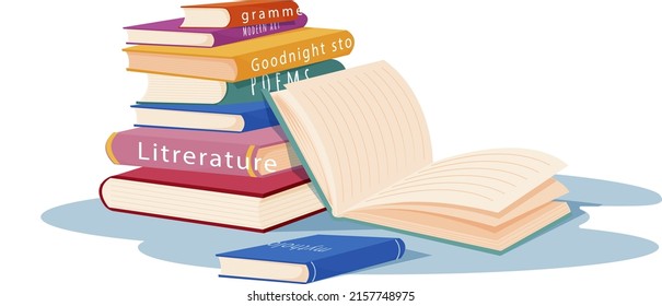 Stack of books. School books pile. Education book heap. Bookstore, library icon. Science literature, dictionary. Study books pile. Studies symbol. Textbook stack for reading. Vector illustration.