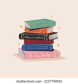 Stack of books. School books pile. Education book heap. Bookstore, library icon. Science literature, dictionary. Study books pile. Studies symbol. Textbook stack for reading. Vector illustration. - Shutterstock ID 2157749031