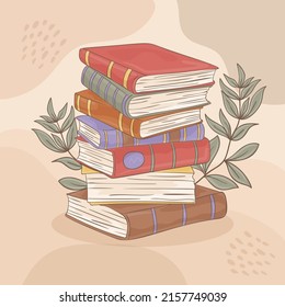 Stack of books. School books pile. Education book heap. Bookstore, library icon. Science literature, dictionary. Study books pile. Studies symbol. Textbook stack for reading. Vector illustration.