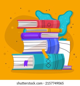 Stack of books. School books pile. Education book heap. Bookstore, library icon. Science literature, dictionary. Study books pile. Studies symbol. Textbook stack for reading. Vector illustration.