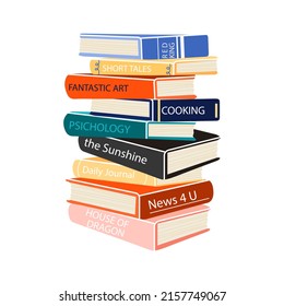 Stack of books. School books pile. Education book heap. Bookstore, library icon. Science literature, dictionary. Study books pile. Studies symbol. Textbook stack for reading. Vector illustration.