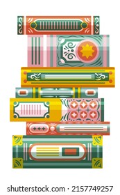 Stack of books. School books pile. Education book heap. Bookstore, library icon. Science literature, dictionary. Study books pile. Studies symbol. Textbook stack for reading. Vector illustration.