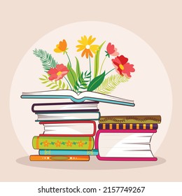 Stack of books. School books pile. Education book heap. Bookstore, library icon. Science literature, dictionary. Study books pile. Studies symbol. Textbook stack for reading. Vector illustration.