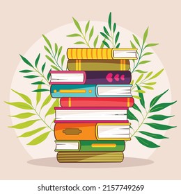 Stack of books. School books pile. Education book heap. Bookstore, library icon. Science literature, dictionary. Study books pile. Studies symbol. Textbook stack for reading. Vector illustration.