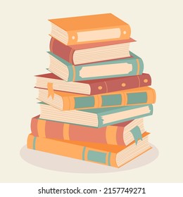 Stack of books. School books pile. Education book heap. Bookstore, library icon. Science literature, dictionary. Study books pile. Studies symbol. Textbook stack for reading. Vector illustration.