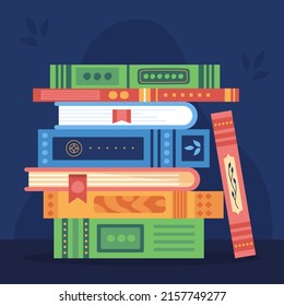 Stack of books. School books pile. Education book heap. Bookstore, library icon. Science literature, dictionary. Study books pile. Studies symbol. Textbook stack for reading. Vector illustration.