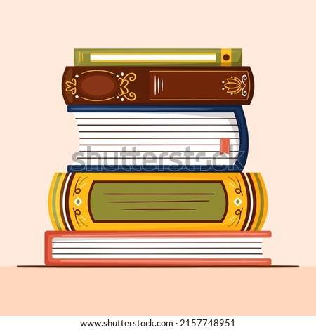 Stack of books. School books pile. Education book heap. Bookstore, library icon. Science literature, dictionary. Study books pile. Studies symbol. Textbook stack for reading. Vector illustration.