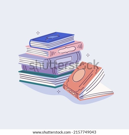 Stack of books. School books pile. Education book heap. Bookstore, library icon. Science literature, dictionary. Study books pile. Studies symbol. Textbook stack for reading. Vector illustration.