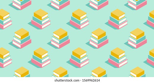 Stack of books seamless pattern in pastel colors. Education minimal vector background for promotion, book fair, literature festival and events.