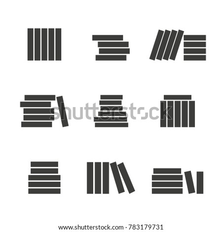 Stack of books. Set dark minimal flat icons on white background. Vector illustration.
