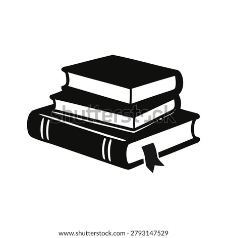 Stack of Books Silhouette with Bookmark Ribbon Reading Education Vector Icon