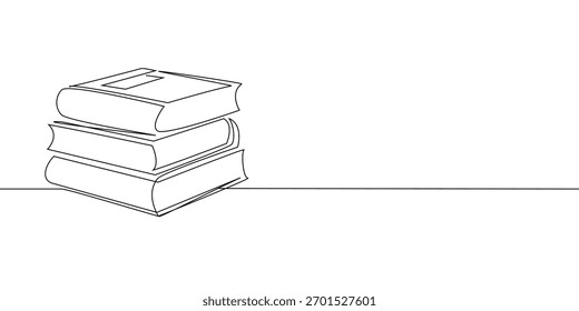 Pilha de livros em uma única linha contínua. Design limpo e moderno em um fundo branco para a educação