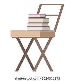 Stack of books is sitting on a folding chair, conveying the concept of studying and education