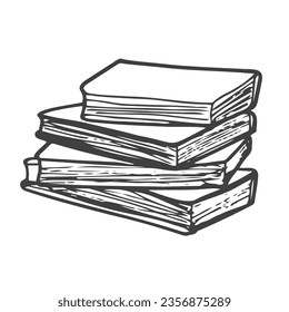 Stack of books sketch in doodle style isolated on white background