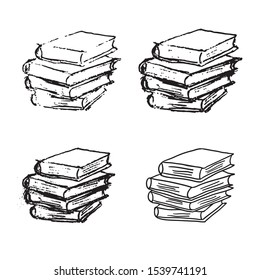 Stack of books sketch. Hand drawn books. Vector illustration