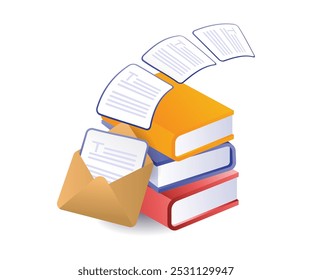 Pilha de livros com transações de tecnologia por e-mail