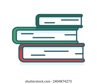 Pila de libros. Libros de texto. Leyendo literatura, novela. Diccionario en tapa dura. Manual. Objeto aislado. Estilo plano. Imagen de color con contorno. Icono. Ilustración vectorial.