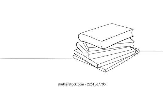 Stack of books, textbooks, scientific journals one line art. Continuous line drawing of book, library, education, school, study, literature, paper, textbook, knowledge, read, learn, page, reading.