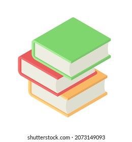 A stack of books. Three books in different colors. Vector 3d illustration isolated on white background.