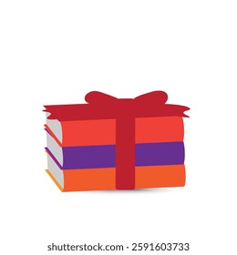 Stack of books tied up with red ribbon