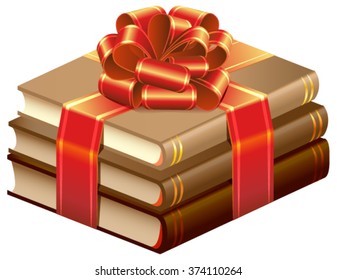 Stack of books tied ribbon. Isolated on white illustration