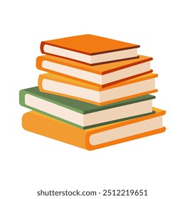 A stack of books with the top book being orange. The books are stacked on top of each other