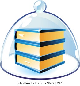 Stack of books under bell-glass. Vector illustration.