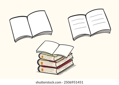 Stack of books university library education element hand drawn doodle style, vector illustration