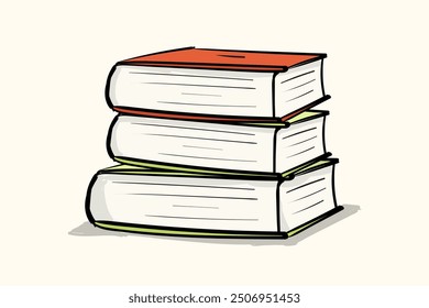 Stack of books university library education element hand drawn doodle style, vector illustration