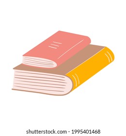 Stack of books vector illustration. Home library collection in doodle style. Colorful hand drawn textbooks 