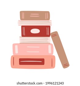Stack of books vector illustration. Home library collection in doodle style. Colorful hand drawn textbooks 