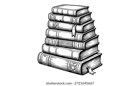 Stack of books vector illustration. Literature education textbook library reading concept and study.  Stacked vintage textbooks.