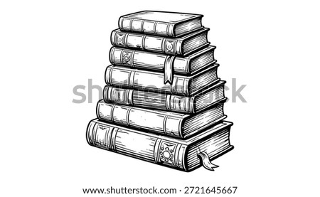 Stack of books vector illustration. Literature education textbook library reading concept and study.  Stacked vintage textbooks.