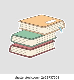 Stack of Books Vector Illustration Sticker. A colorful stack of three books in soft pastel tones, perfect for school, reading, or academic-themed designs