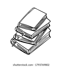A stack of books. Vector. Linear drawing on a white background. Illustration of books in cartoon style. Books icon for school, publishing house, library. For printing and designs.