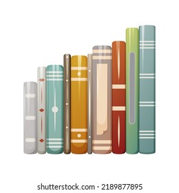 Stack of books, vertical standing. Vector illustration, cartoon style. Education, knowledge, literature for school, university.	